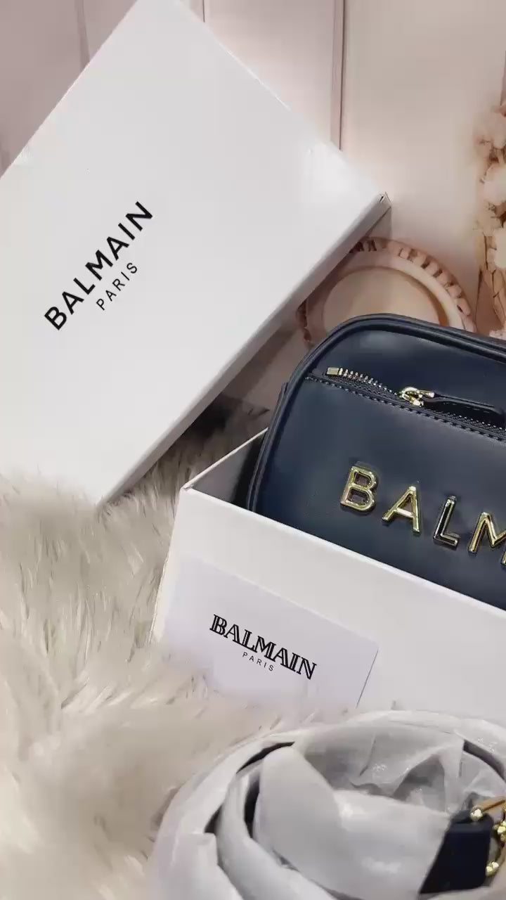 B metal embellished camera crossbody bag