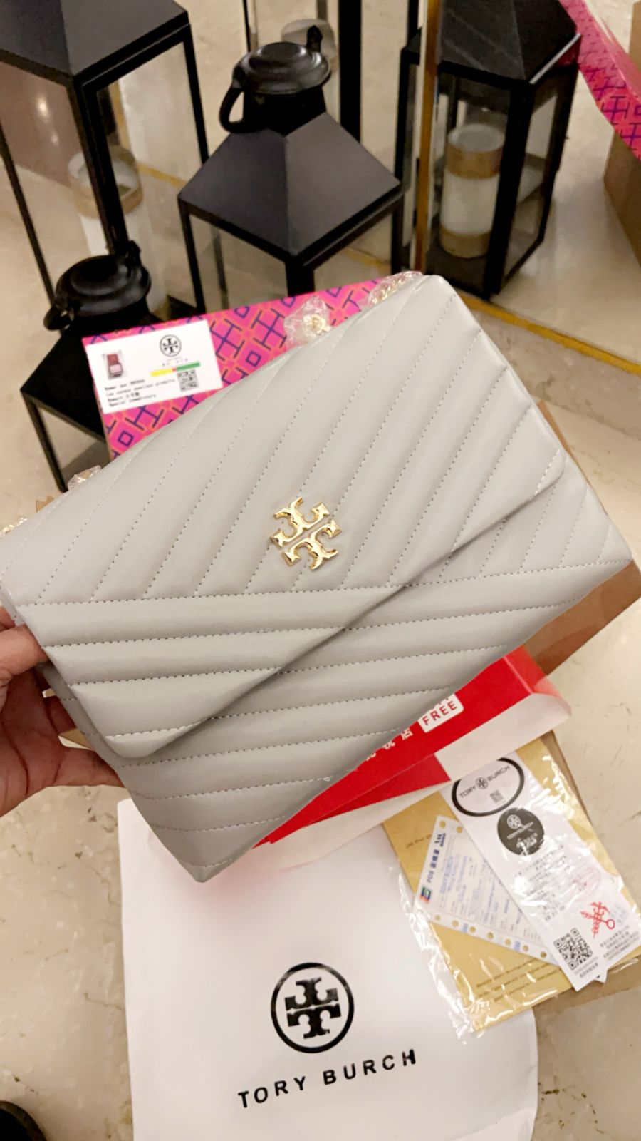 TB KIRA CHEVRON High Quality Leather Shoulder Bag