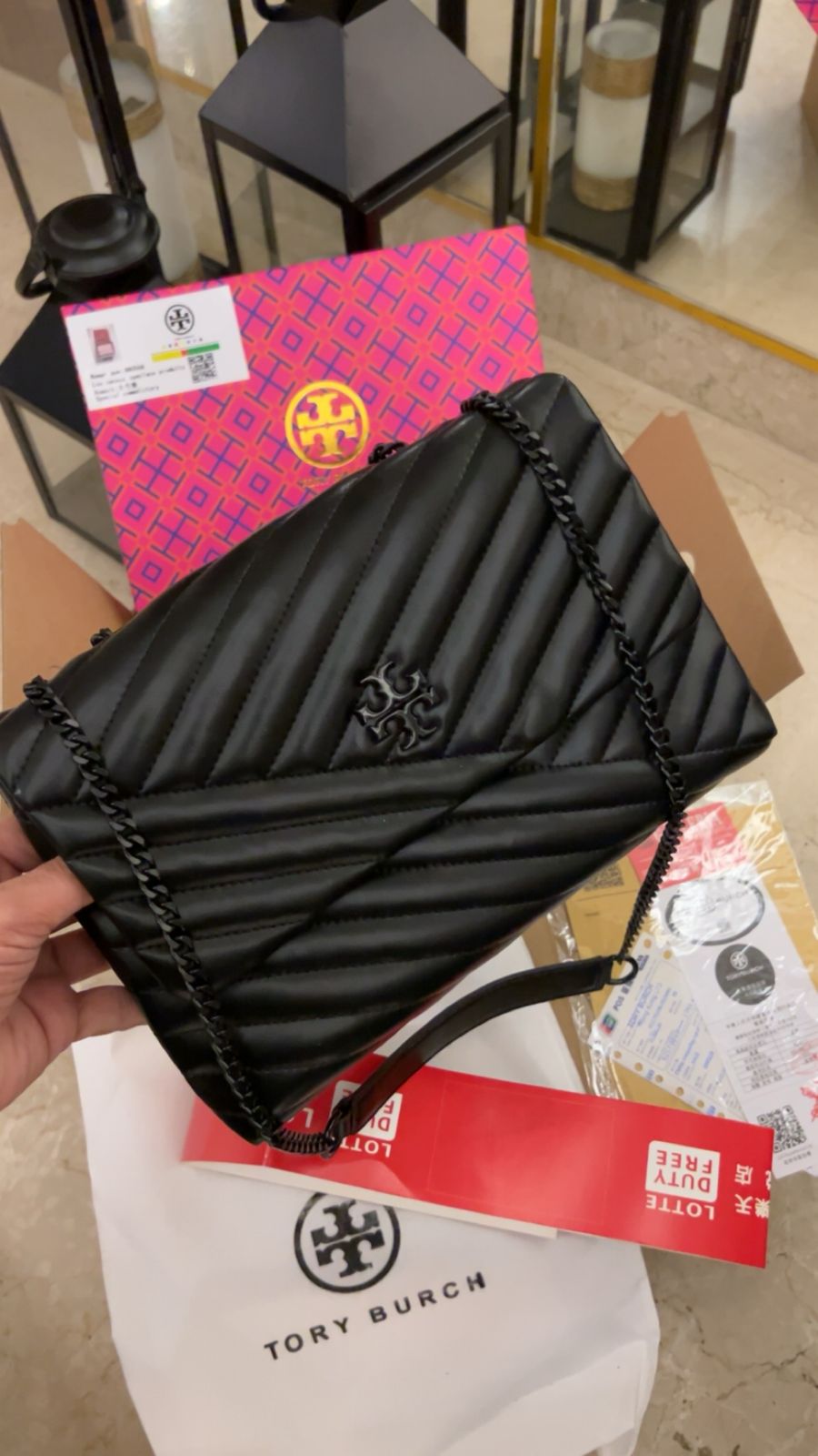 TB KIRA CHEVRON High Quality Leather Shoulder Bag