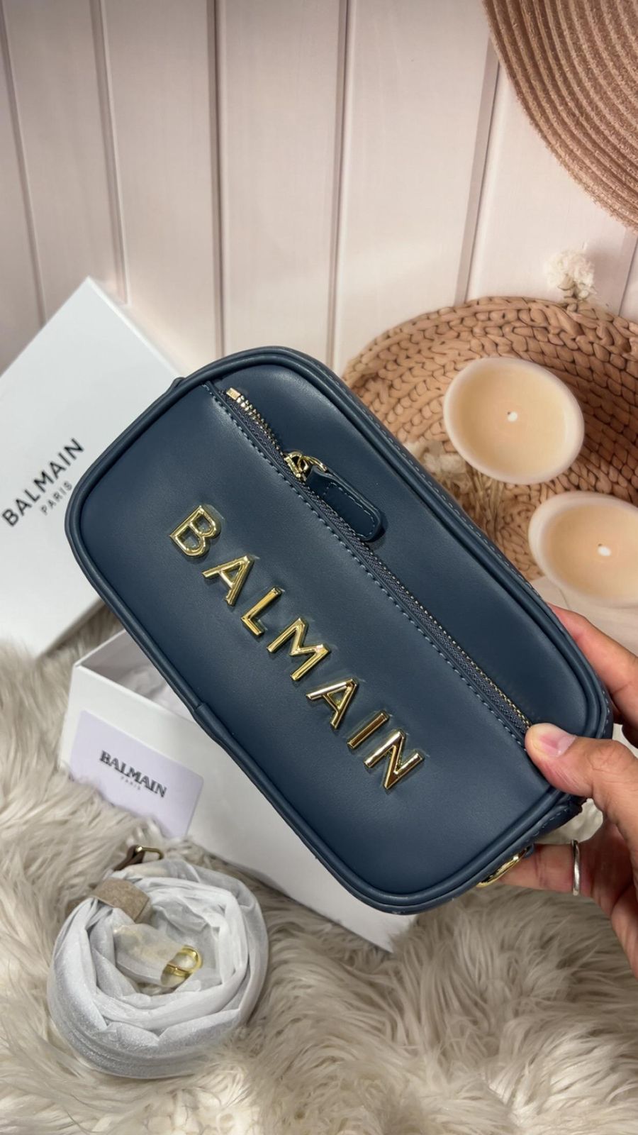 B metal embellished camera crossbody bag