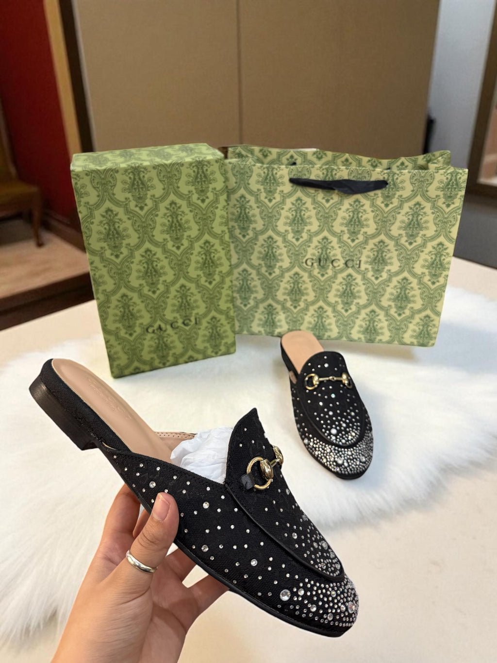 GG black sparkle loafers