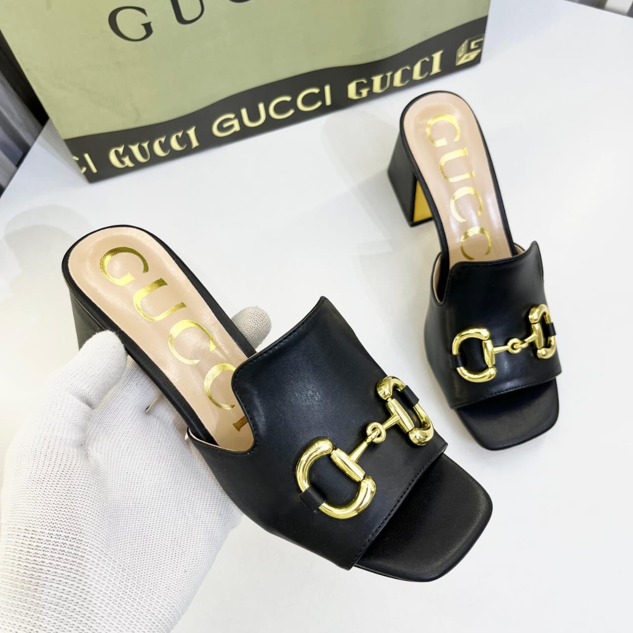 GG alpha horsebit black mules