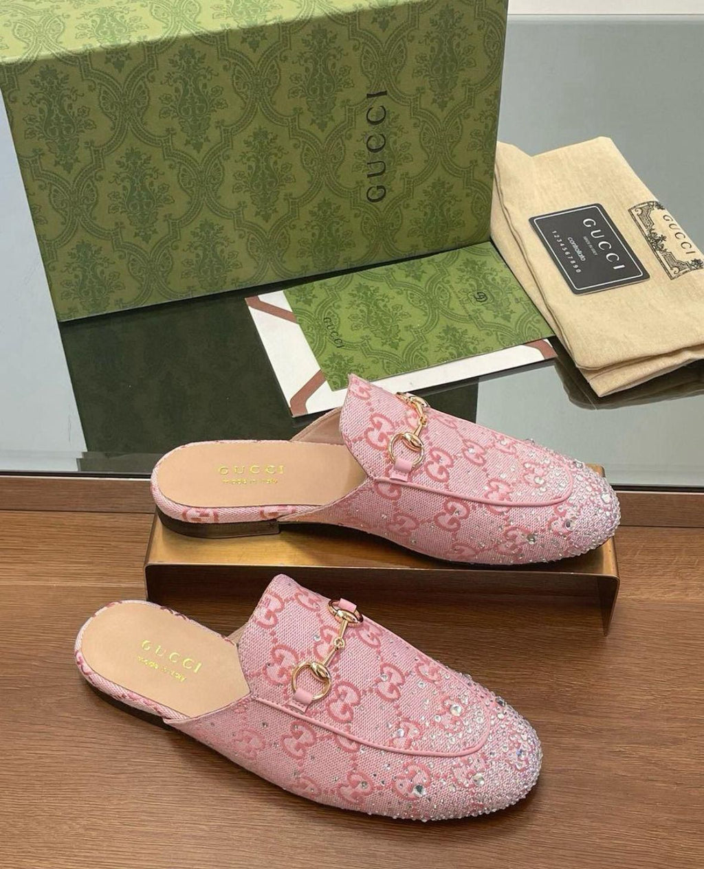 GG pink sparkle loafers