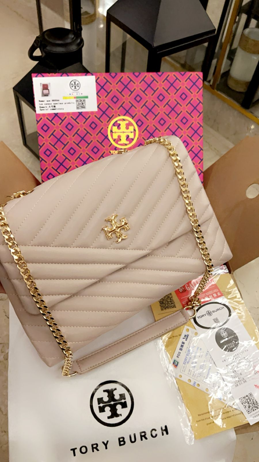 TB KIRA CHEVRON High Quality Leather Shoulder Bag