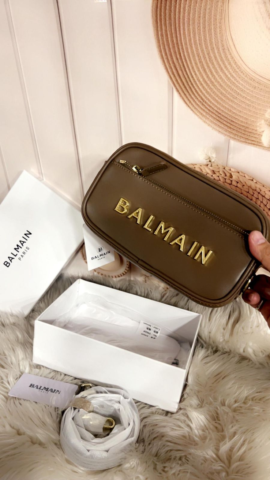 B metal embellished camera crossbody bag