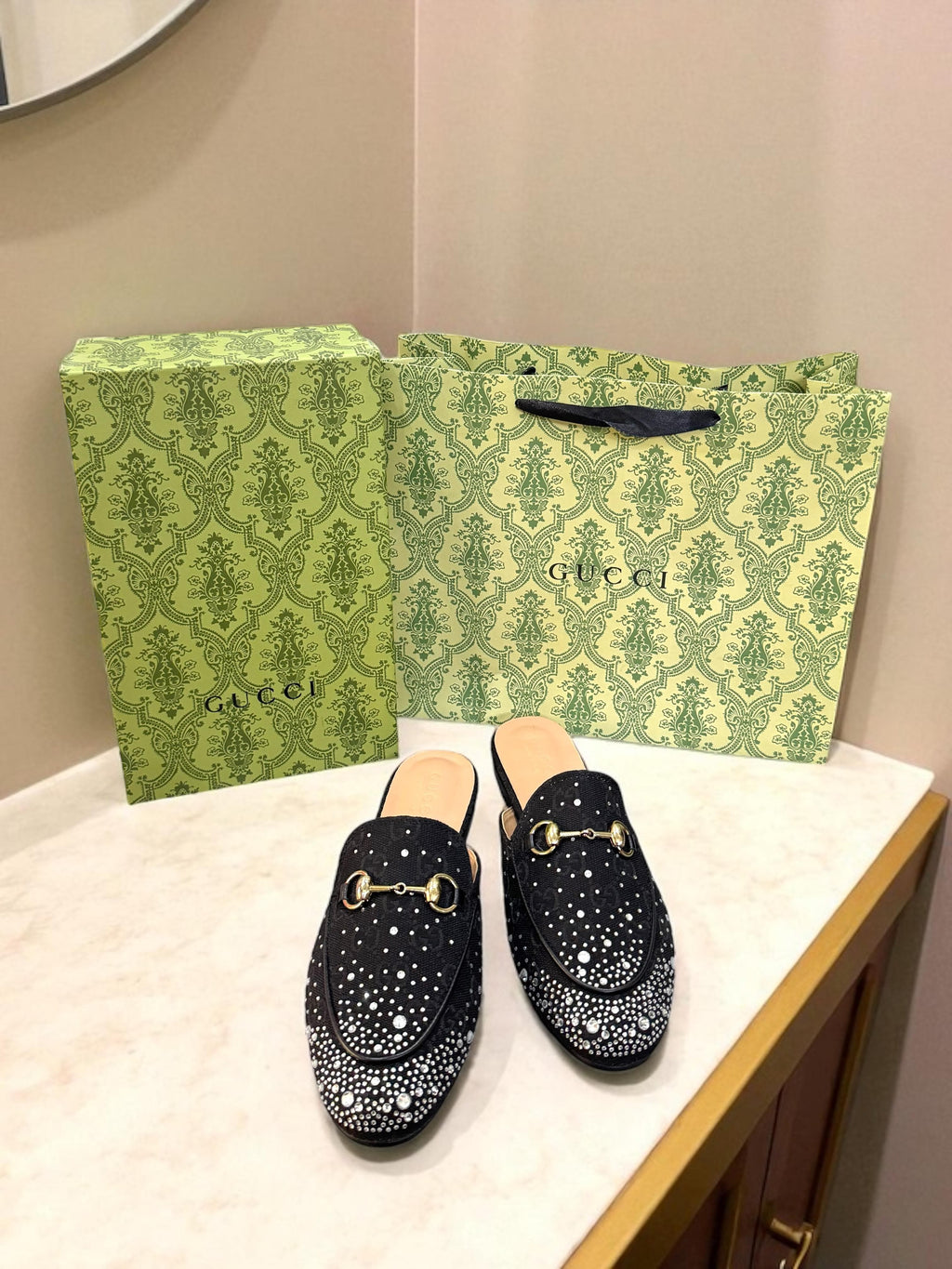 GG black sparkle loafers