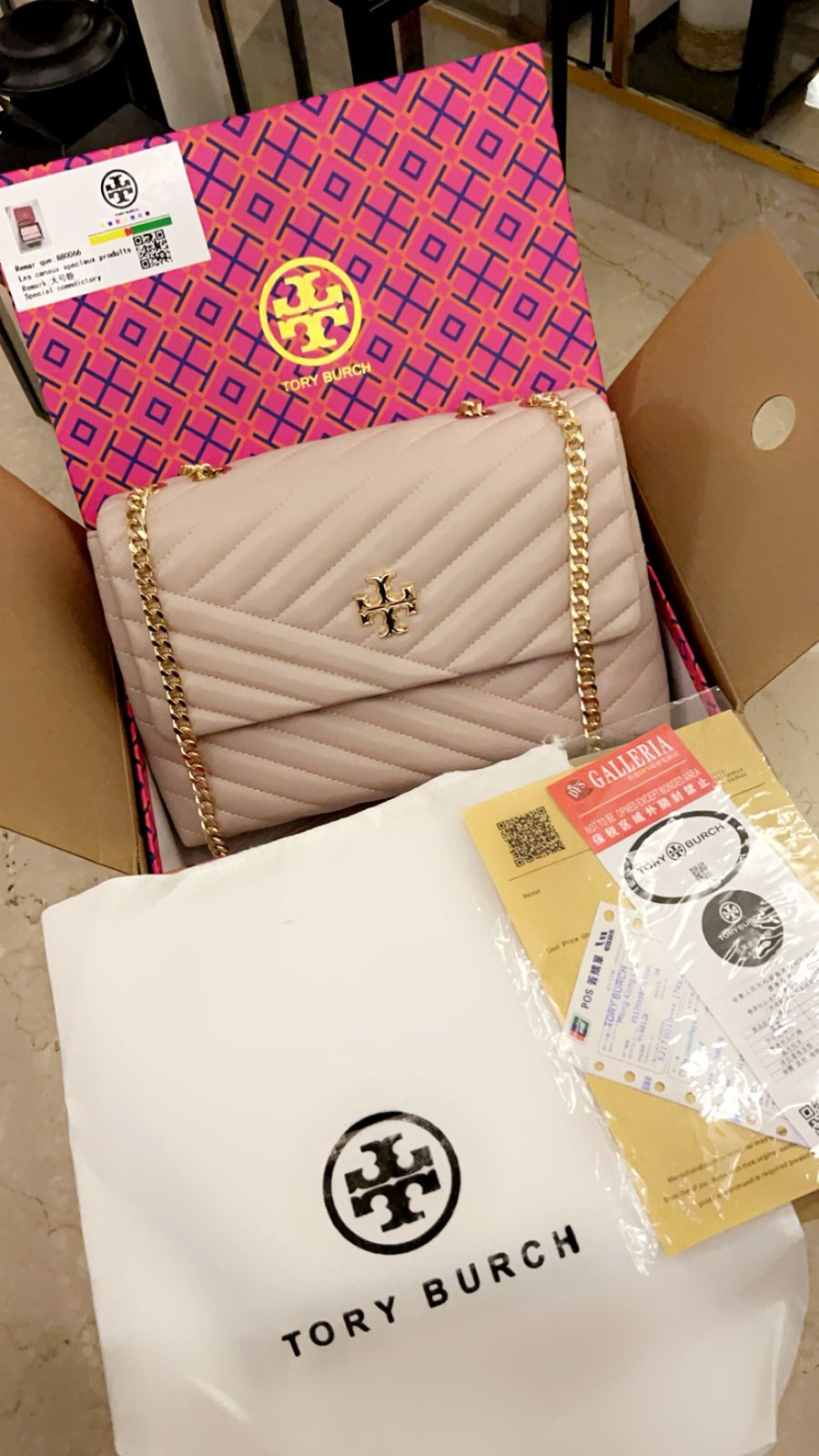 TB KIRA CHEVRON High Quality Leather Shoulder Bag